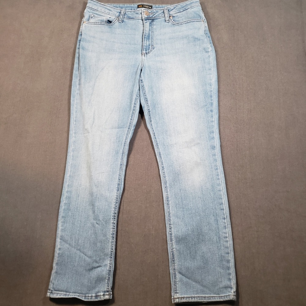 Lee Straight Leg Jeans Womens 12 Medium Light Wash Mid Rise Denim